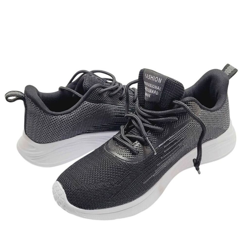 Breathable Black Mesh Lace-Up Running Shoes For boys With Lightweight size 4